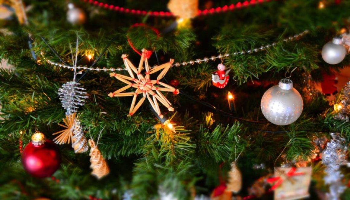 close up of christmas decoration hanging on tree