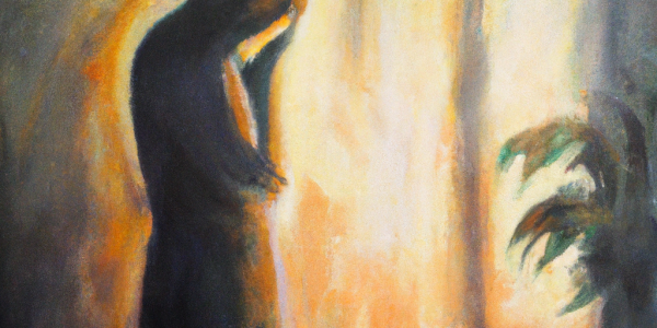 DALL·E 2023-03-21 16.13.34 - Oil painting of a shadow of a grieving woman at the window